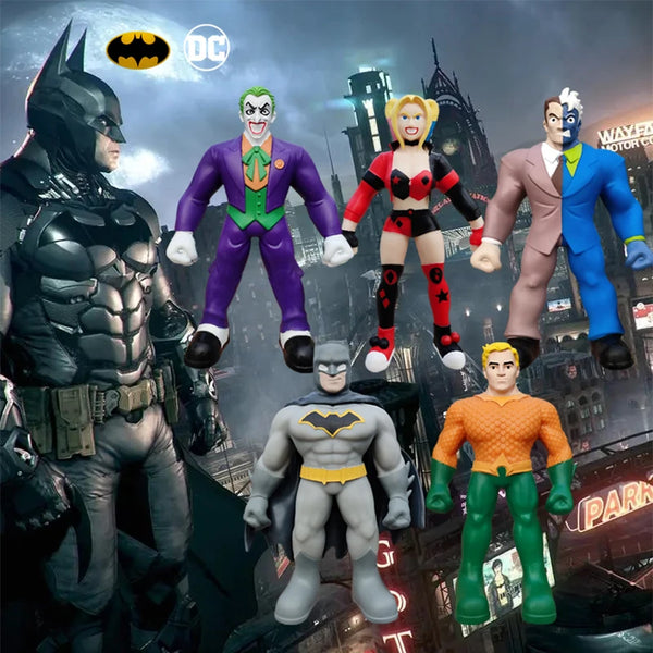 Coleção bonecos de borracha Macia DC - Batman, Aquaman, Arlequina, Coringa, Duas Caras